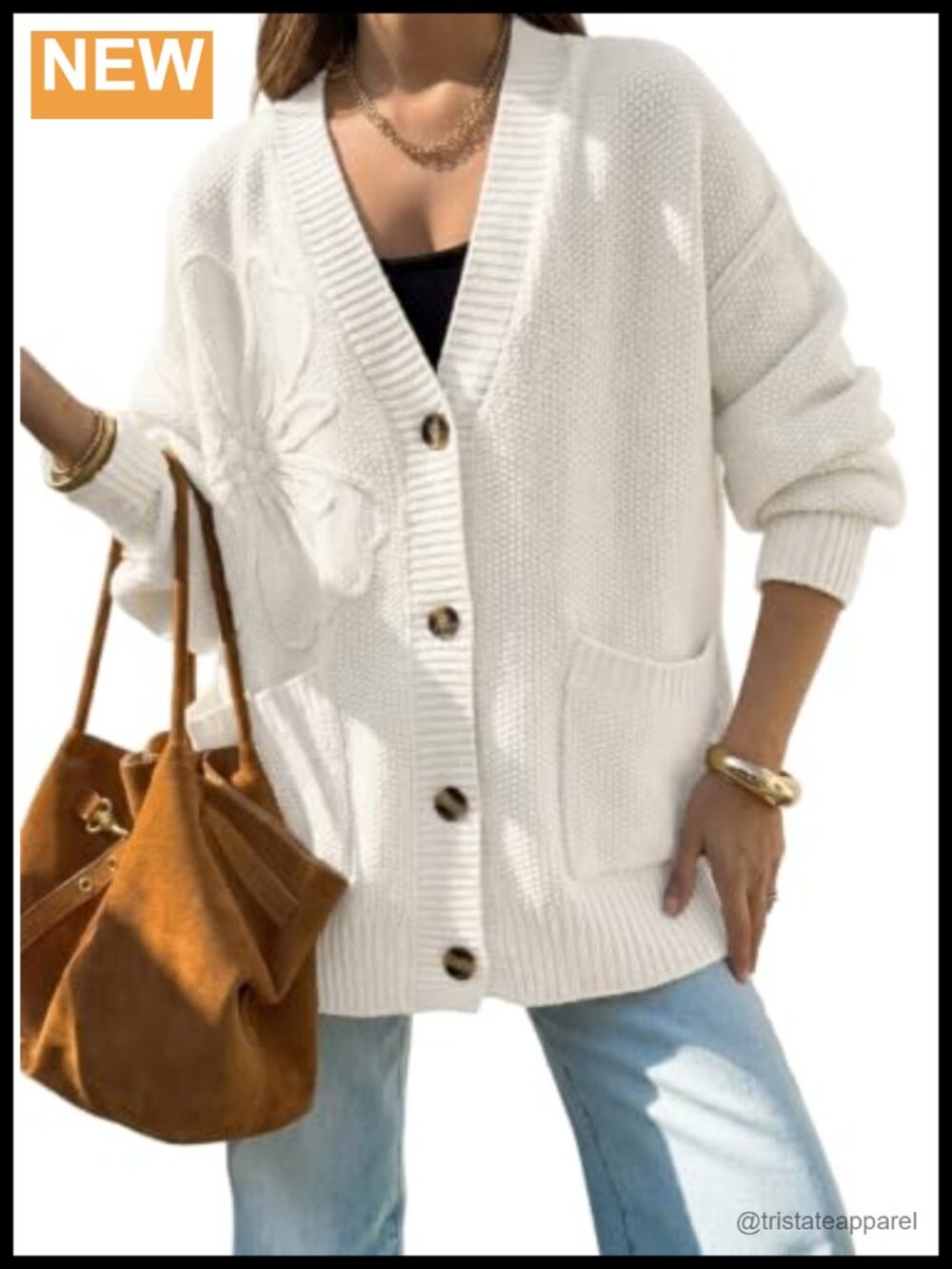 Women's 3D Floral Long Sleeve V Neck Open Front Cardigan Sweater